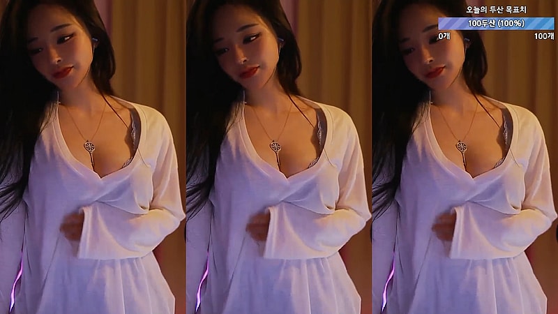 글래머 BJㅅ밍 흰색 티셔츠 Cleavage 무빙
