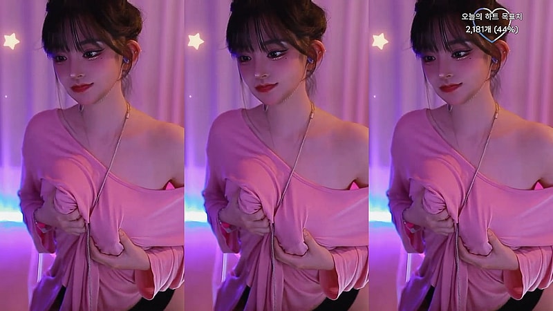 No Bra에 꼭튀 Nipples 비치는 티셔츠 BJㅅ밍